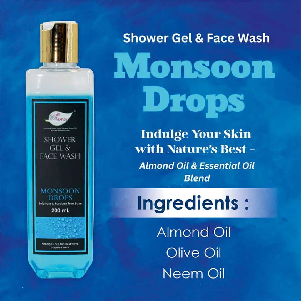 Monsoon Drops Shower Gel & Face wash with Sulphates & Parabens free Base 200ml