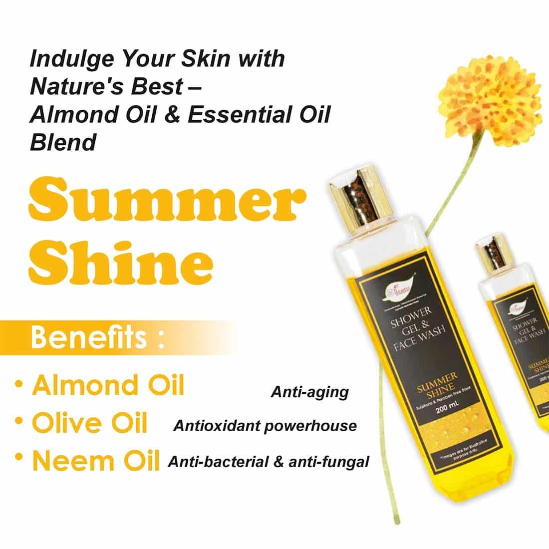 Summer Shine Shower Gel & Face wash with Sulphates & Parabens free Base – 200ml