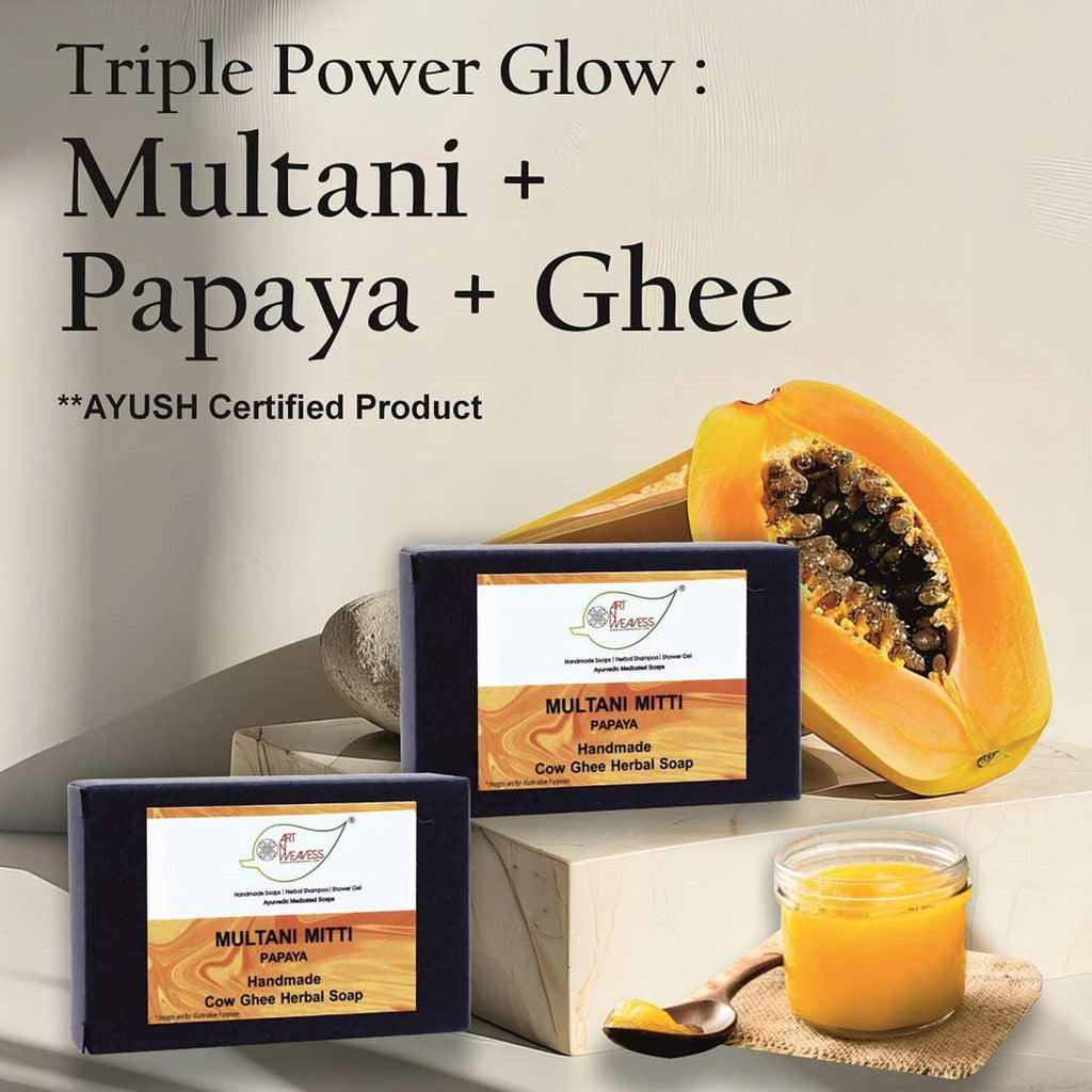 Multani Mitti Papaya Cow Ghee Herbal Soap – Economy Pack 3