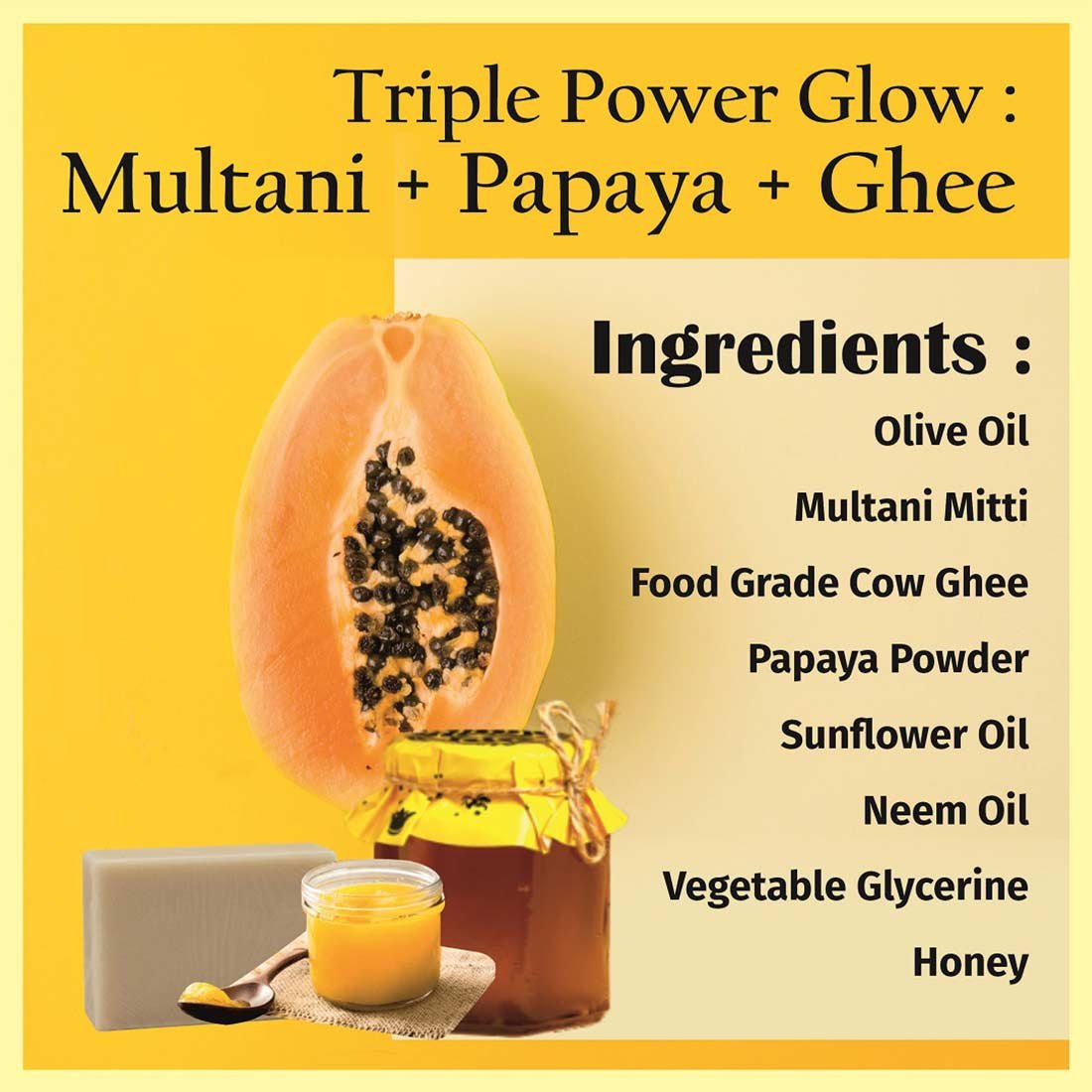 Multani Mitti Papaya Cow Ghee Herbal Soap – Economy Pack 3