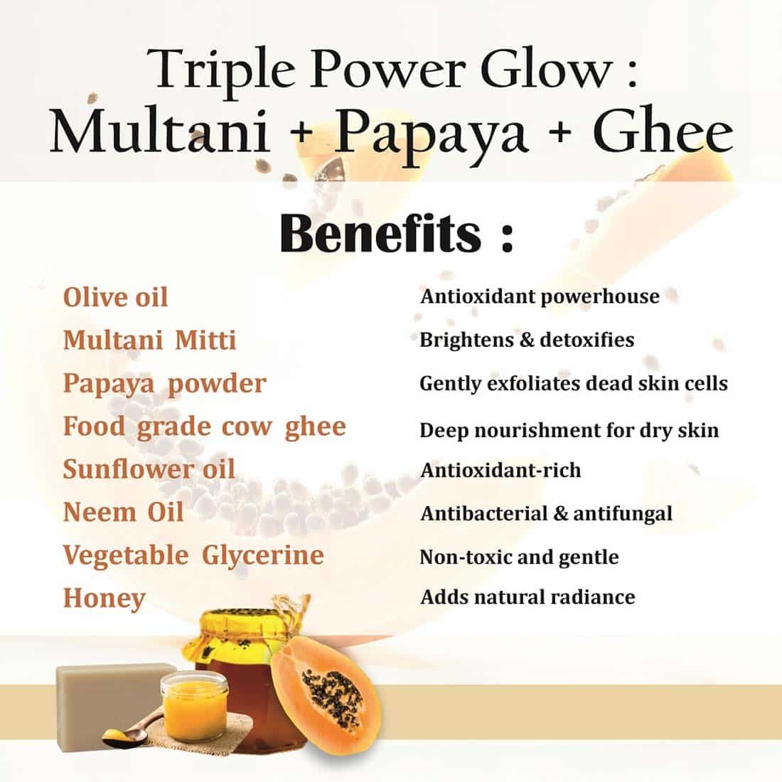 Multani Mitti Papaya Cow Ghee Herbal Soap – Economy Pack 5