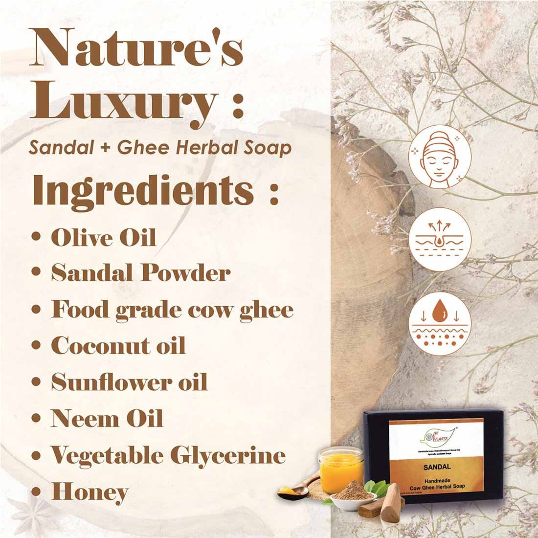 Sandal Cow Ghee Herbal Soap - Pack of 2