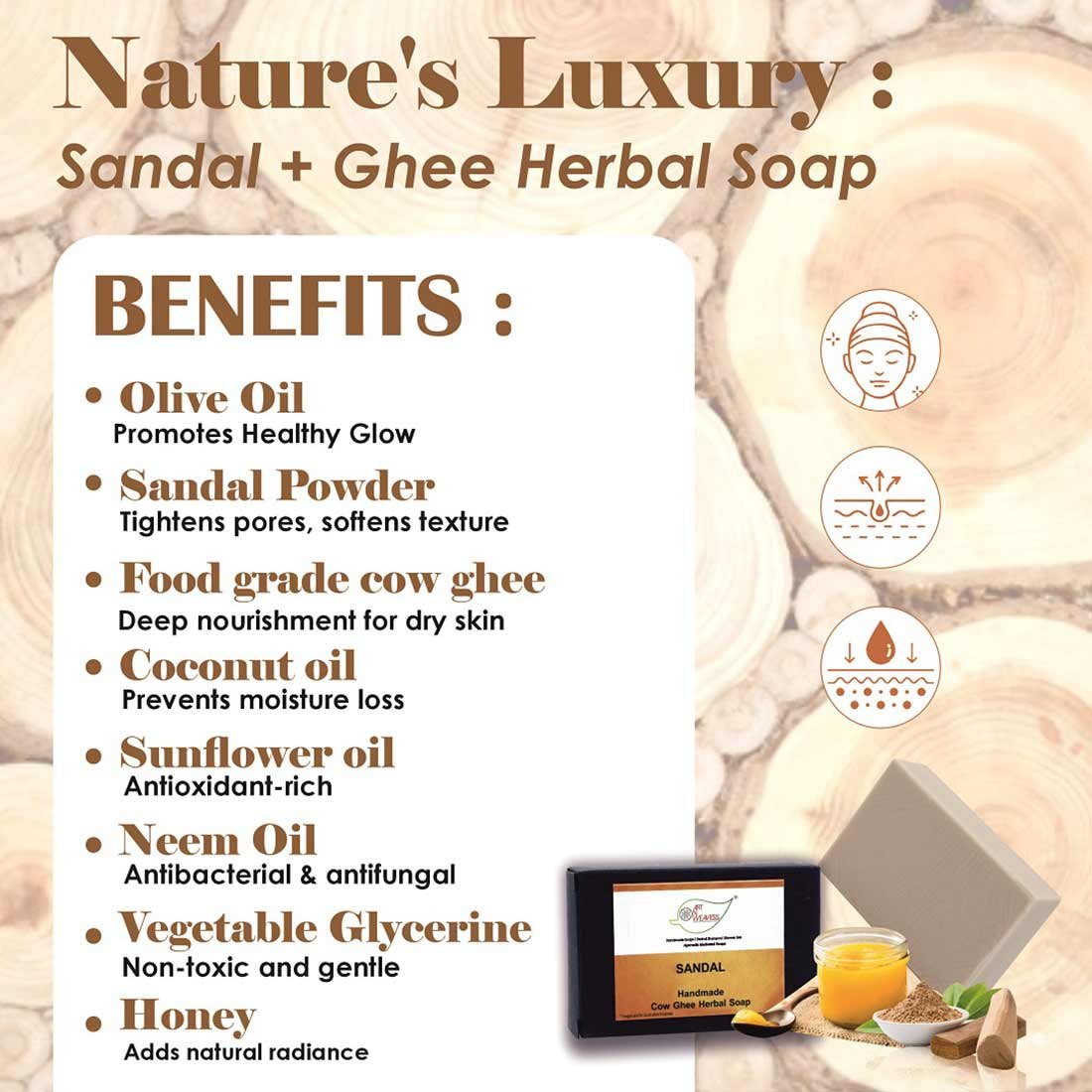 Sandal Cow Ghee Herbal Soap – Economy Pack 5
