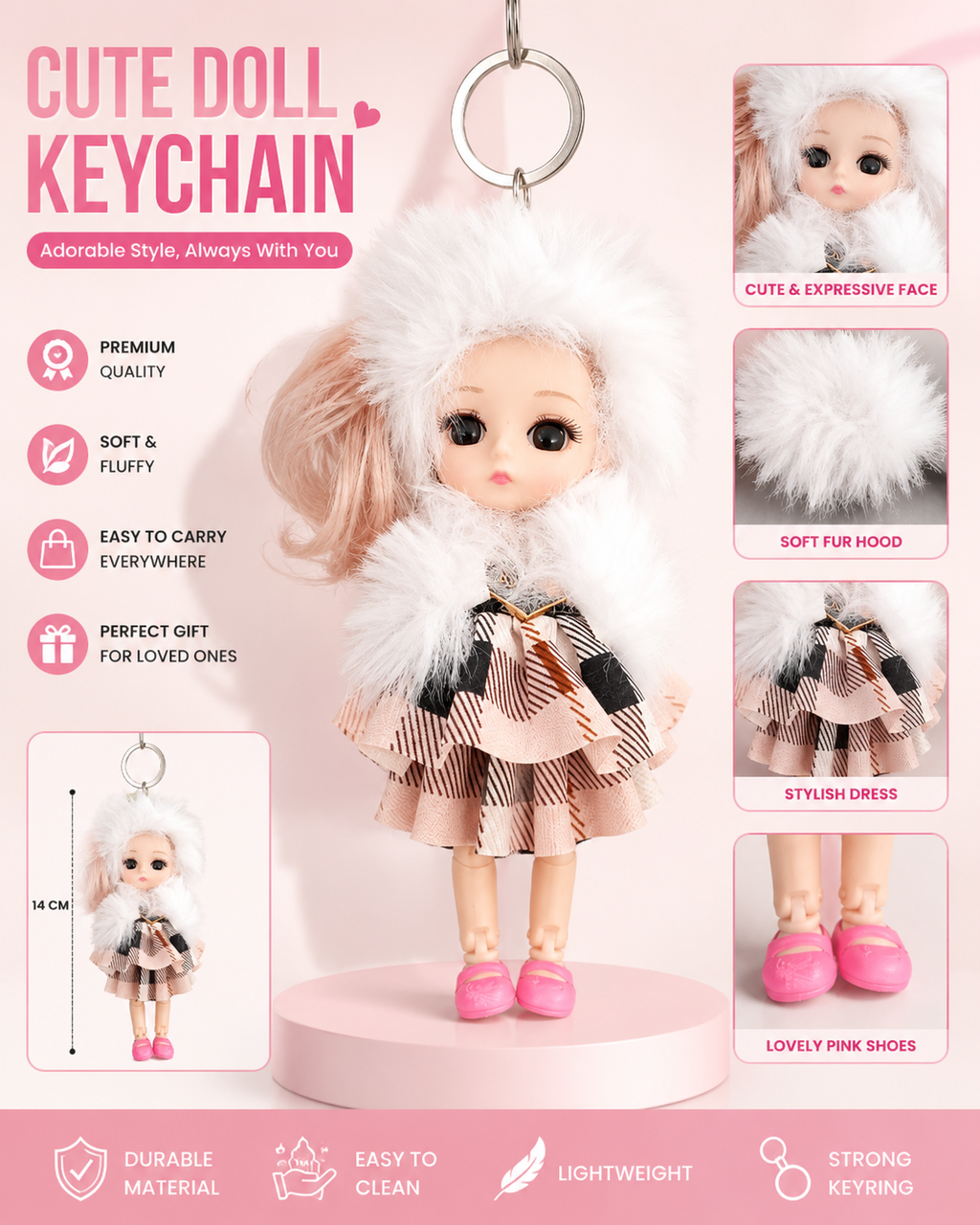 Folding Cute Baby Doll Hanging Keychain {Random Color} - 20708
