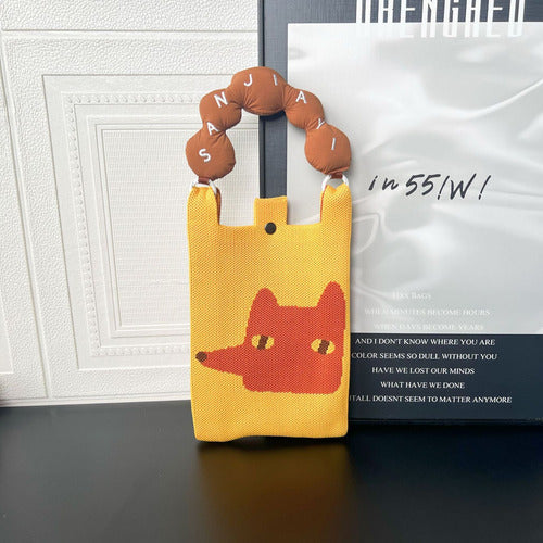 Kosoul New fashion shoulder bag mini knitted mobile phone bag Korean version versatile small portable change bag messenger bag Cute animals {Random Design} - 20484
