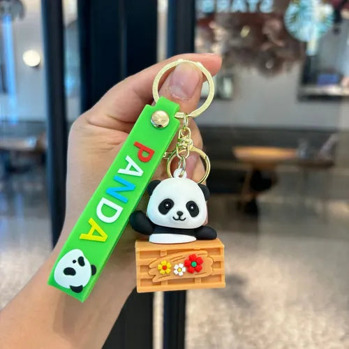 Cute Panda Silicone Keychain with Green Strap, Cartoon Panda Bag Charm for Keys, Backpack, Handbag, School Bag and Gift - 21331
