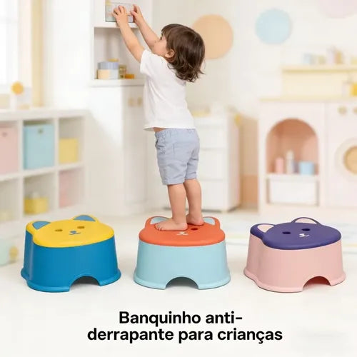 Cute Cat Shape Plastic Kids Stool | Anti-Skid Multipurpose Bathroom Step Stool | Strong & Durable | Multicolor - 82093