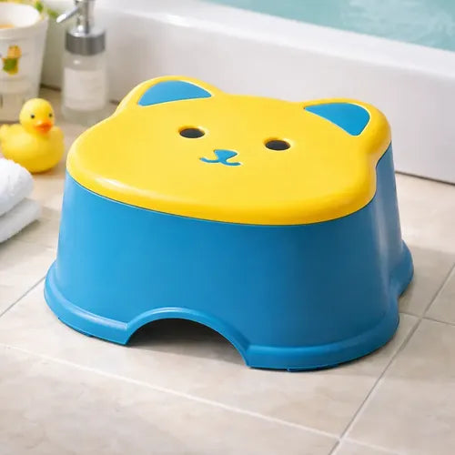 Cute Cat Shape Plastic Kids Stool | Anti-Skid Multipurpose Bathroom Step Stool | Strong & Durable | Multicolor - 82093