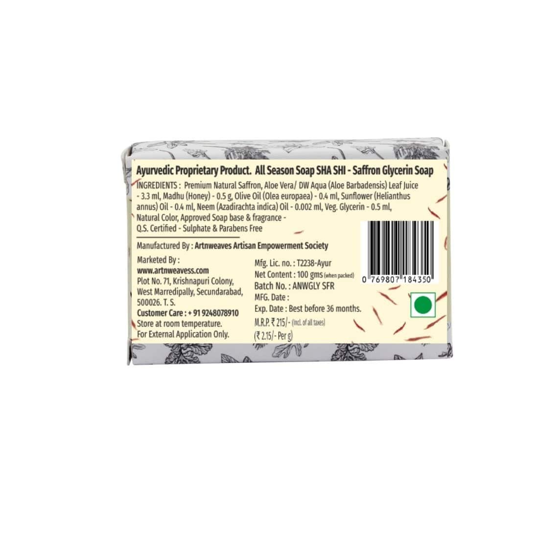 SHA SHI Saffron Glycerin Handmade Soap Gift Pack - Pack of 2
