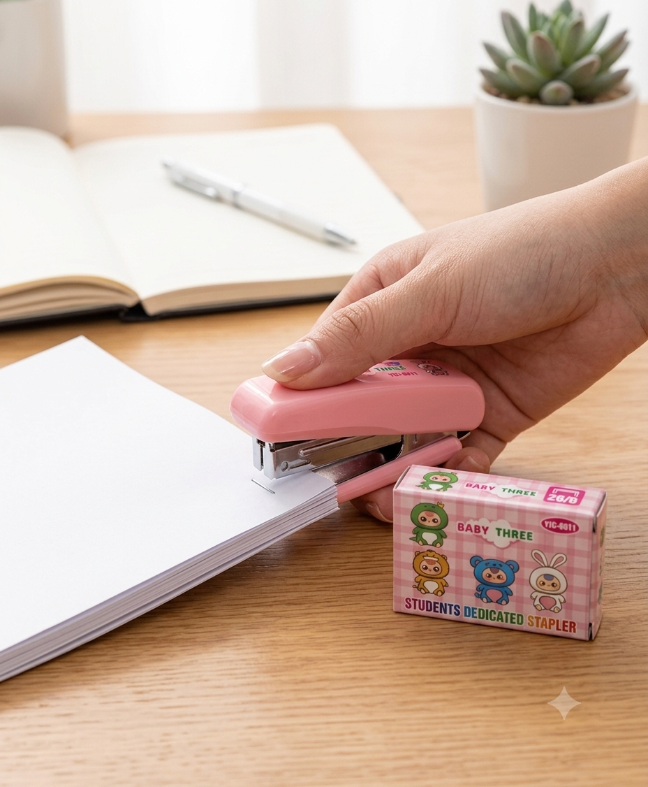 Mini Stapler Set with Staples, Cute Cartoon Design, Compact Portable Stationery for School and Office for Navratri Kanjak Gift Set, Return Gifts for Office Products - 21196