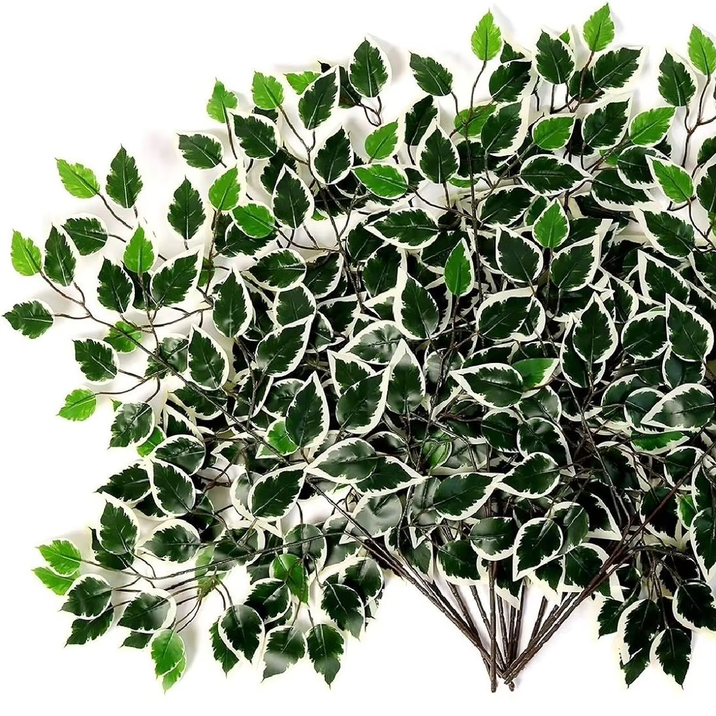 (12 Sticks) Artificial Green Garland Fake Leaf Ficus Plants, Flowers Hanging for Wedding Party Home Garden Kitchen Office Outdoor Greenery Wedding Wall Decoration - 20969