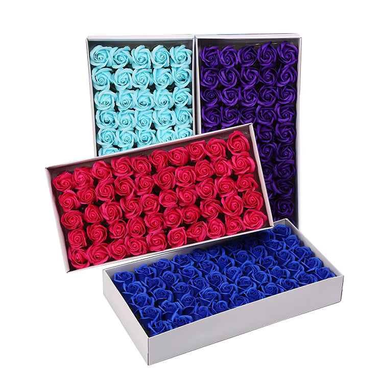 {50 Pcs} Decor Premium Artificial Rose Box  - Ideal for Decoration, Home/Office Decor, Gifts, Crafts, DIY, Bouquets, Cake Decorating {Multicolour} - 10881