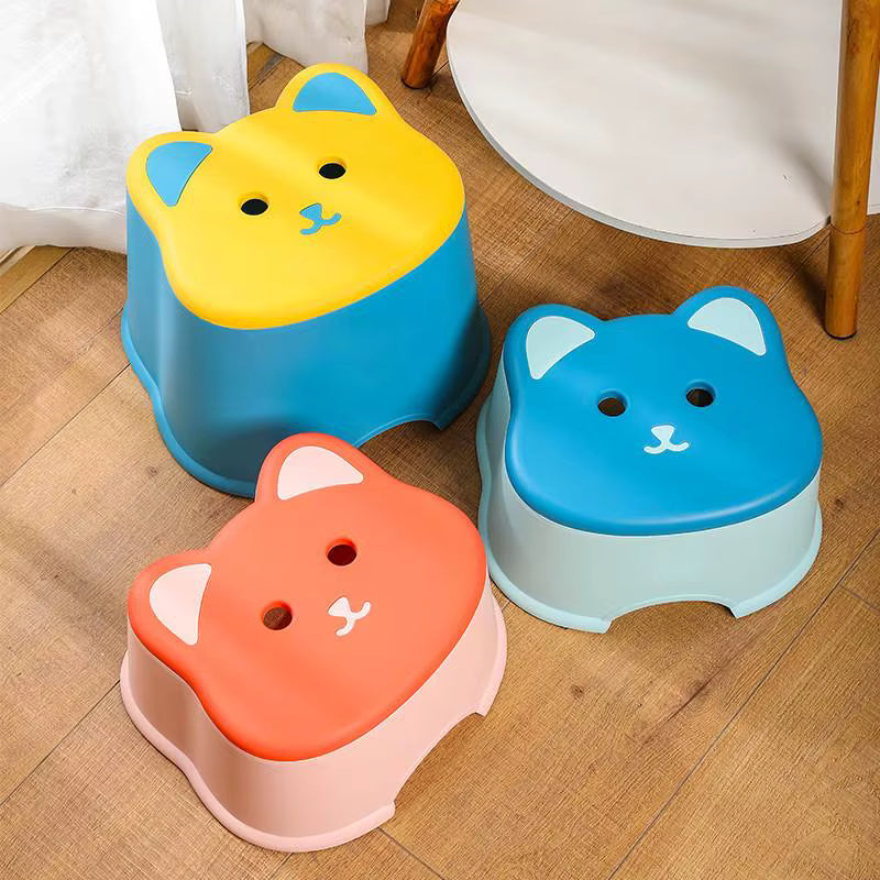 Cute Cat Shape Plastic Kids Stool | Anti-Skid Multipurpose Bathroom Step Stool | Strong & Durable | Multicolor - 82093