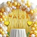 Haldi Decoration 45pcs Pack for Ceremony Gliter Paper Banner, Yellow & White Balloons, Fringe Foil Curtains, Golden Heart Balloons - 20667