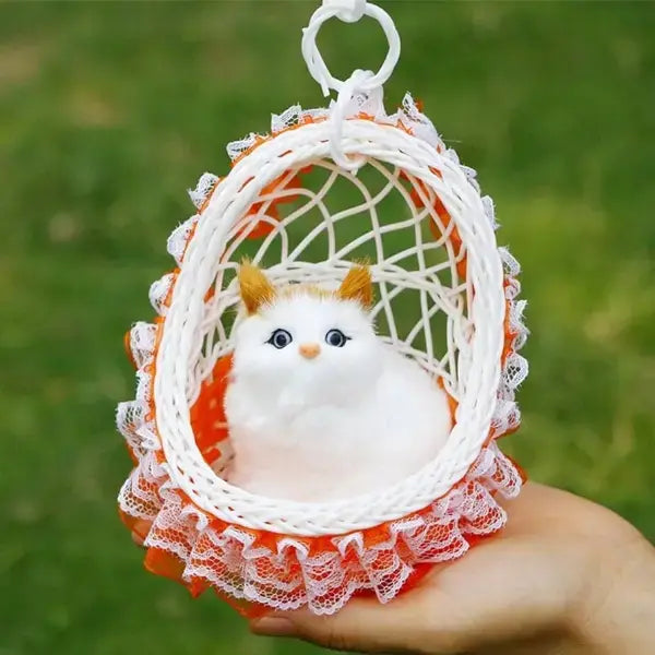 Fluffy Cat With Sound Plush Figurine in Hanging Basket, with Colorful Lights & Music White, Soft Plush Material, with ON/Off Sound Feature, Home Decor Accent - 20567