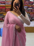 Soft Blush Pink Handcrafted Pure Chiffon Saree – Bridal Party & Wedding Collection