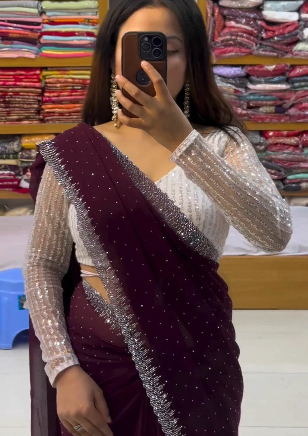 Plum Elegance Handcrafted Pure Chiffon Saree – Bridal Party & Wedding Collection