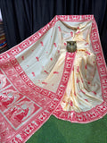 Royal Elegance Cream & Red Handcrafted Bishnupuri Silk Saree