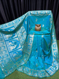 Teal Tranquility – Handcrafted Bishnupuri Silk Saree with Golden Accents