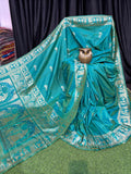 Opal Grace Handcrafted Bishnupuri Silk Saree in Tiffany Blue & Gold