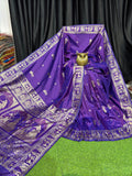 Royal Iris – Violet & Gold Handcrafted Bishnupuri Silk Saree