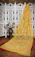 Sunshine Yellow Resham Kota Silk Saree with Hand Embroidered Multicolor Floral Design – No Blouse Piece