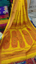 Radiant Yellow & Red Handwoven Baluchari Saree in Premium Cotton Maslight with Blouse Piece