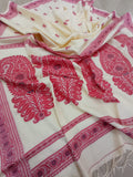 Heritage Cream & Maroon Handwoven Baluchari Saree in Premium Cotton Maslight with Blouse Piece