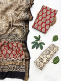 Bagru Buti Print Maheshwari Silk Salwar Suit Set .