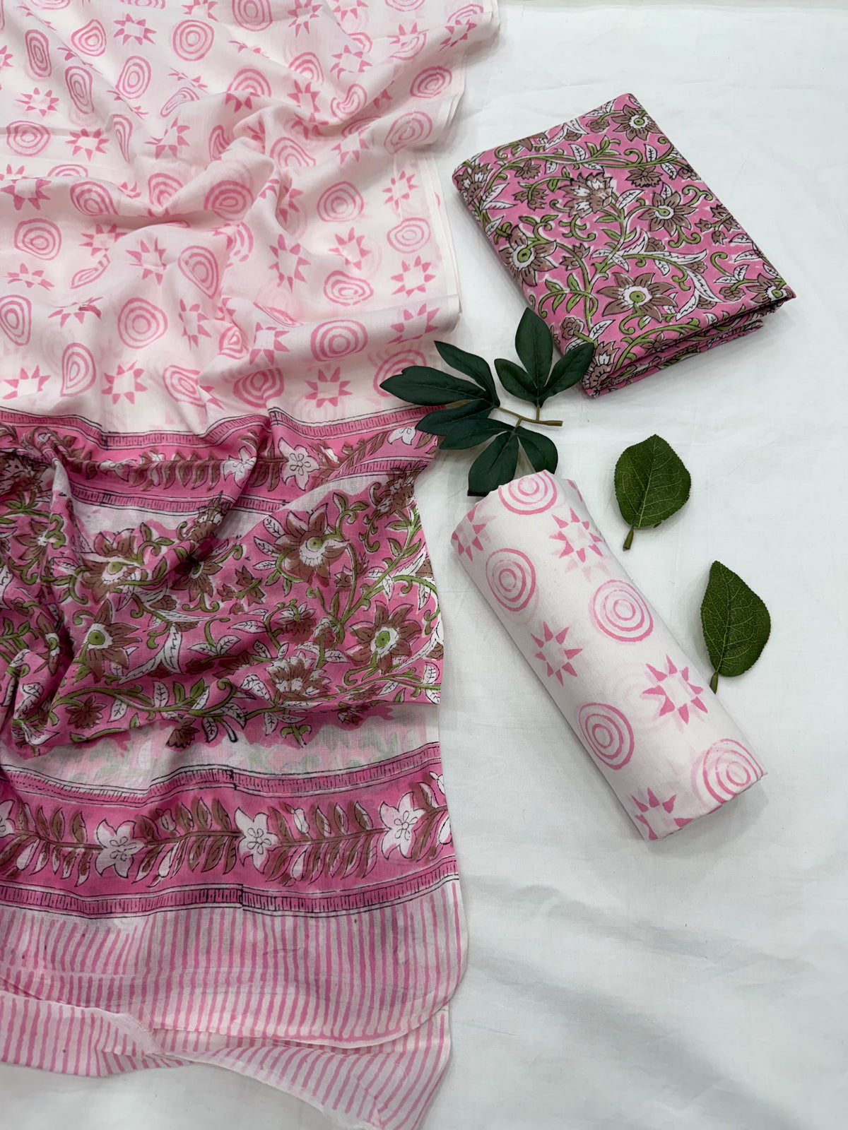 Traditional Bagru Cotton Suit Set With Mulmul Dupatta