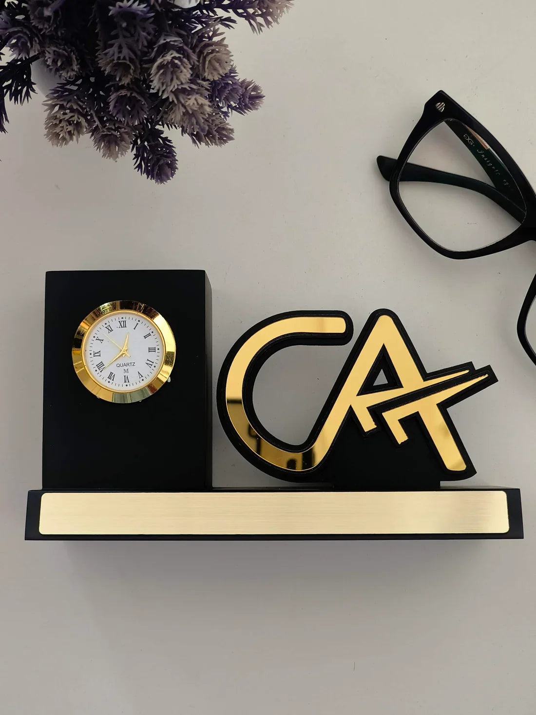 CA Personalized Pen Stand with Name & Clock Customized Chartered Accountant Desk Organizer Gift - 21044