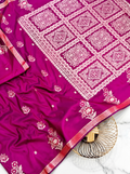 Premium Magenta Satin Saree | Handcrafted Paithani-Inspired Floral & Geometric Work | Rich Contrast Pallu & Border