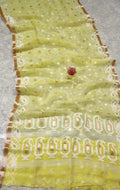 Radiant Lemon Yellow Handcrafted Muslin Silk Jamdani Saree with Zari Butti and Border