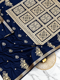 Premium Navy Blue Silky Satin Saree with Handcrafted Floral Paithani Work & Rich Ivory Pallu
