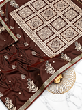 Premium Chocolate Brown Satin Saree | Handcrafted Paithani-Inspired Floral Work | Elegant Ivory Pallu & Border