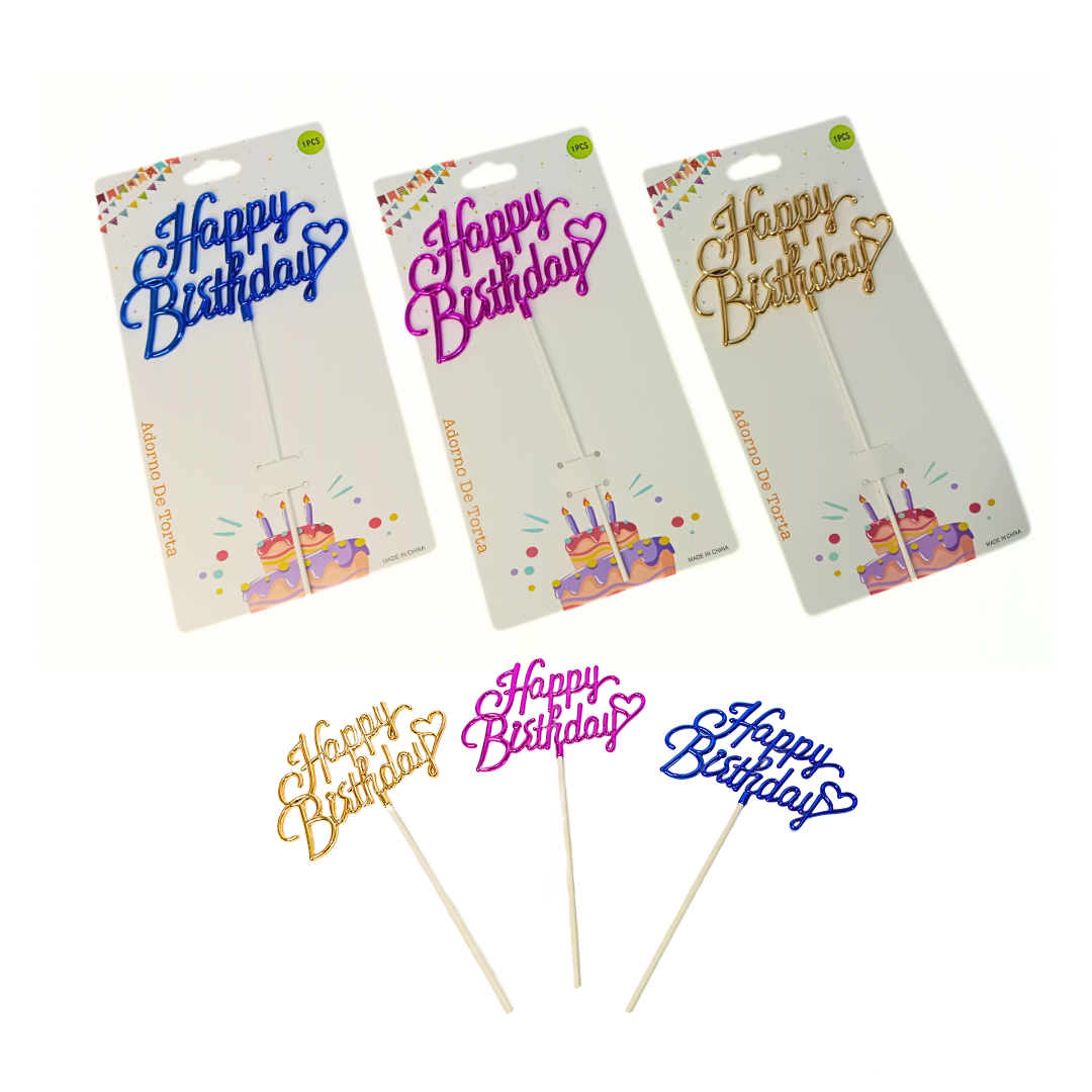 Happy Birthday Acrylic Cake Topper – Gold Finish Cursive Script, Premium Cake Decoration for Birthday Cakes, Desserts & Party Celebrations (Random Color) - 20205