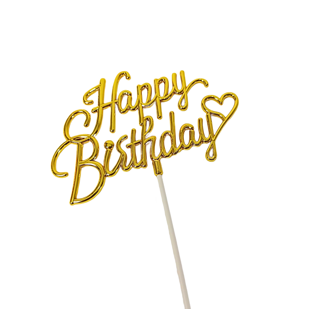 Happy Birthday Acrylic Cake Topper – Gold Finish Cursive Script, Premium Cake Decoration for Birthday Cakes, Desserts & Party Celebrations (Random Color) - 20205