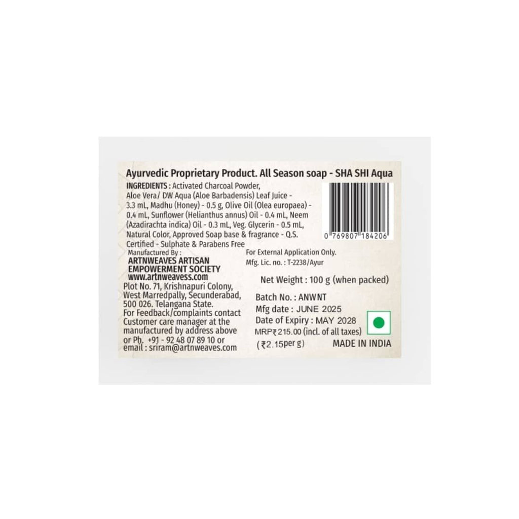 SHA SHI Activated Coconut Charcoal AQUA Handmade Soap NT - Pack of 2