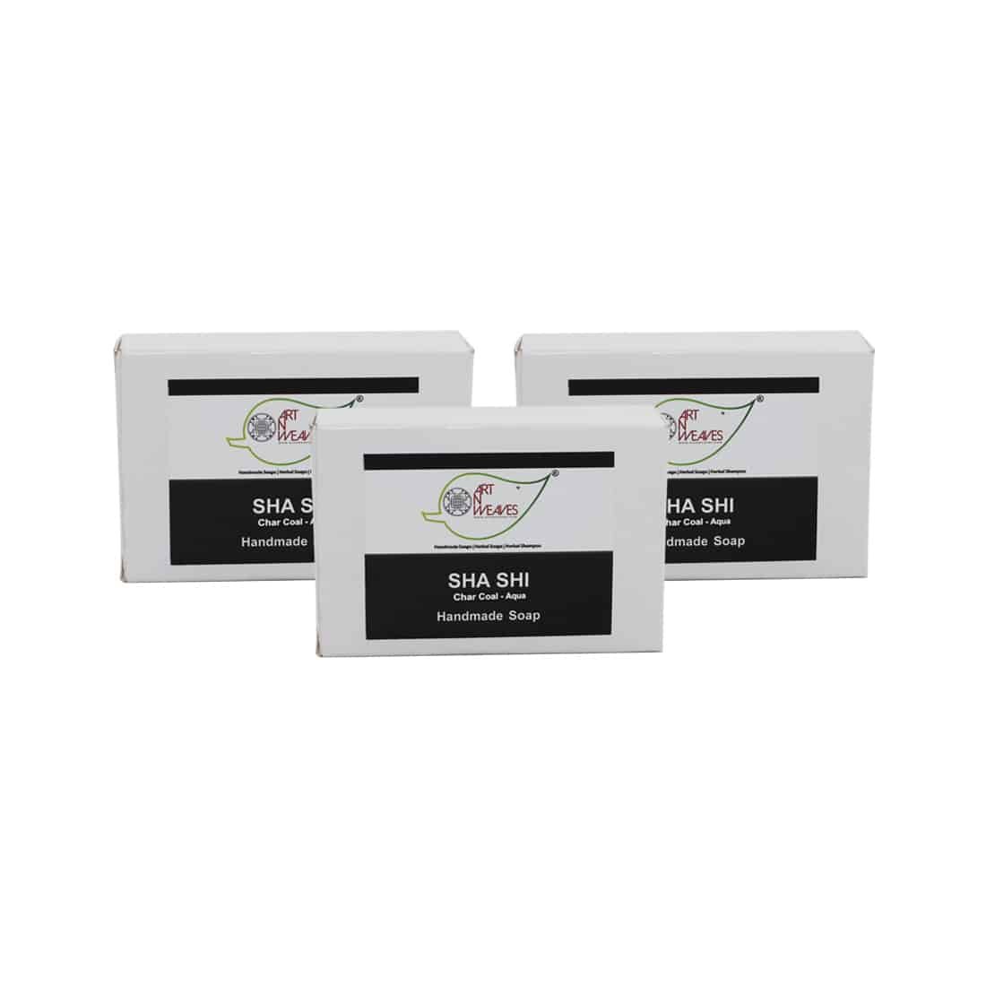 SHA SHI Activated Coconut Charcoal AQUA Handmade Soap NT – Economy Pack 3