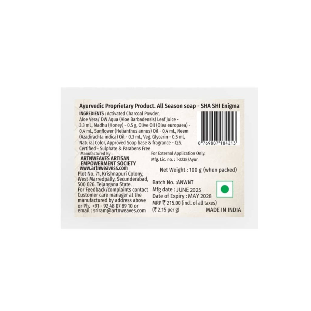 SHA SHI Activated Coconut Charcoal ENIGMA Handmade Soap NT - Pack of 2