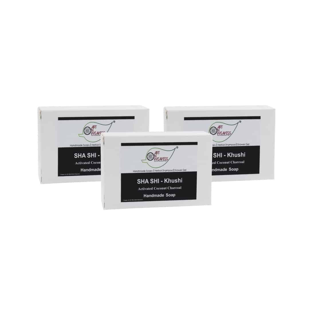 SHA SHI Activated Coconut Charcoal KHUSHI Handmade Soap NT – Economy Pack 3