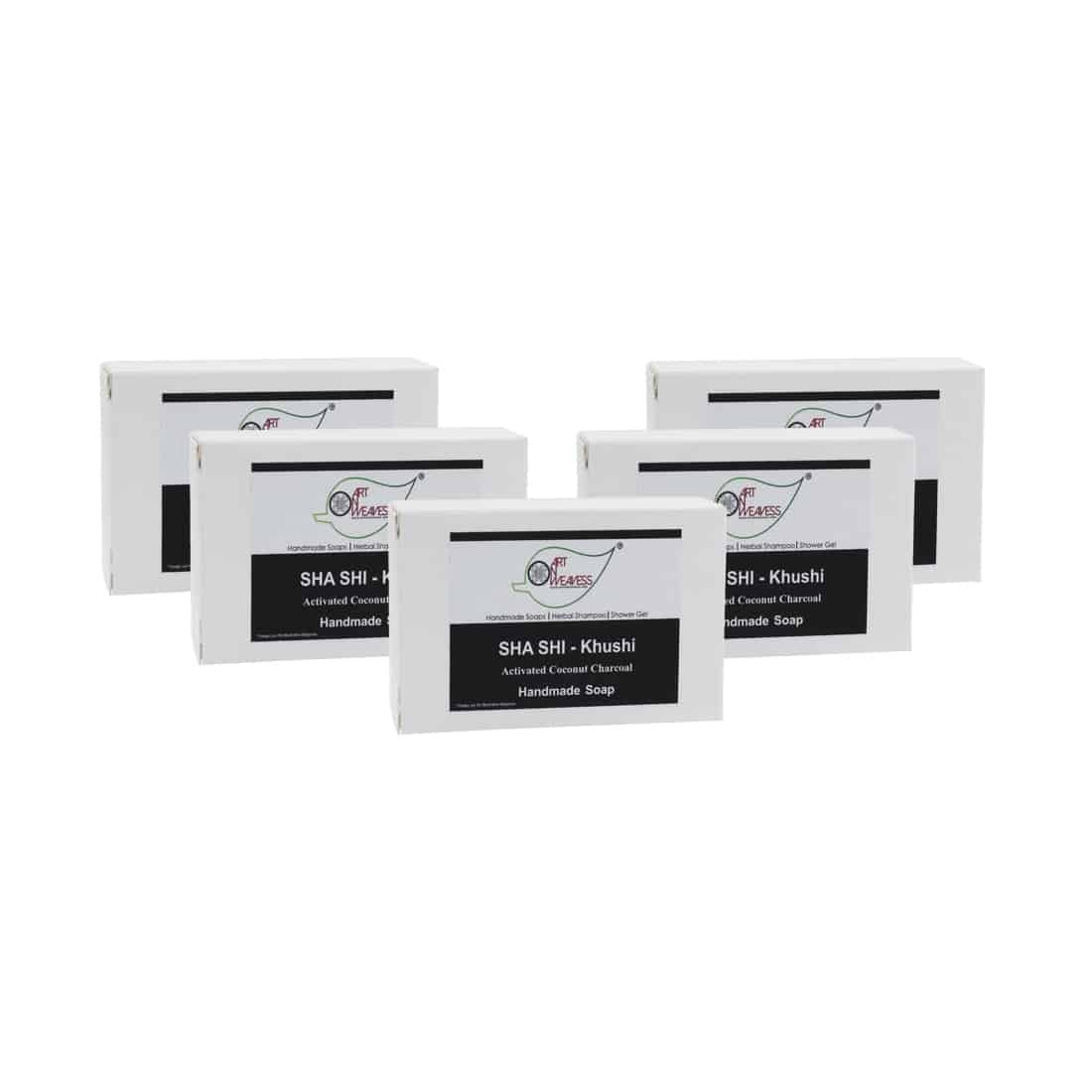 SHA SHI Activated Coconut Charcoal KHUSHI Handmade Soap NT – Economy Pack 5