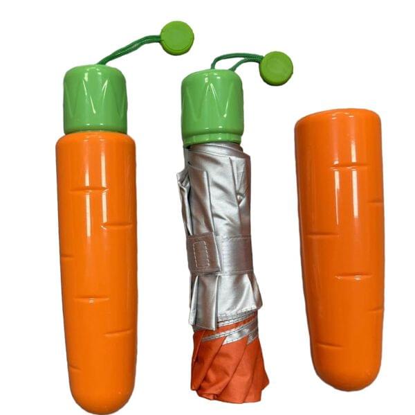 Playful Carrot Shaped Compact Folding Umbrella For Protection From Rain And Sun - 10595