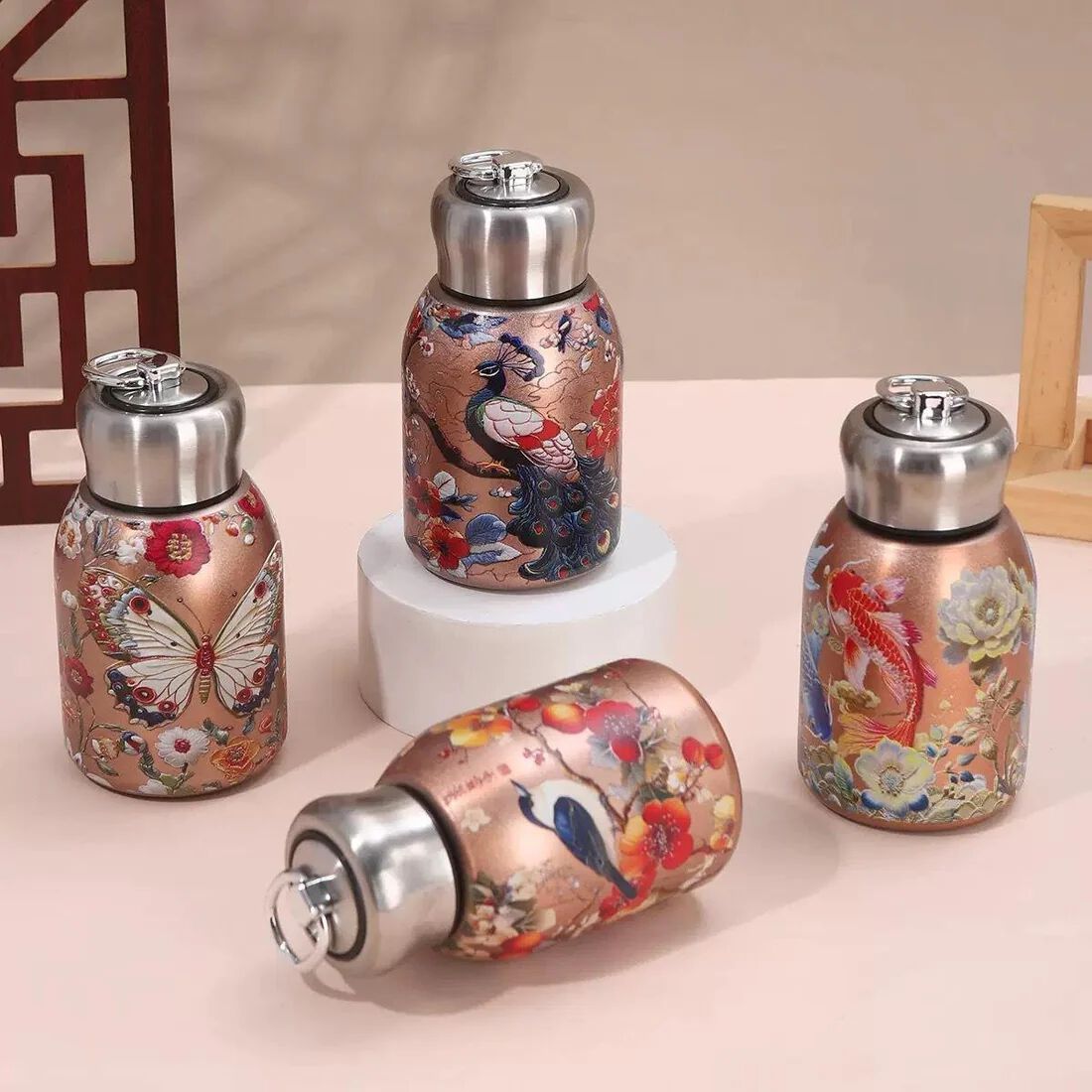 Stainless Steel Stylish Small Water Bottle 300ML, Portable Mini Insulated Thermos Cup, Butterfly Pattern