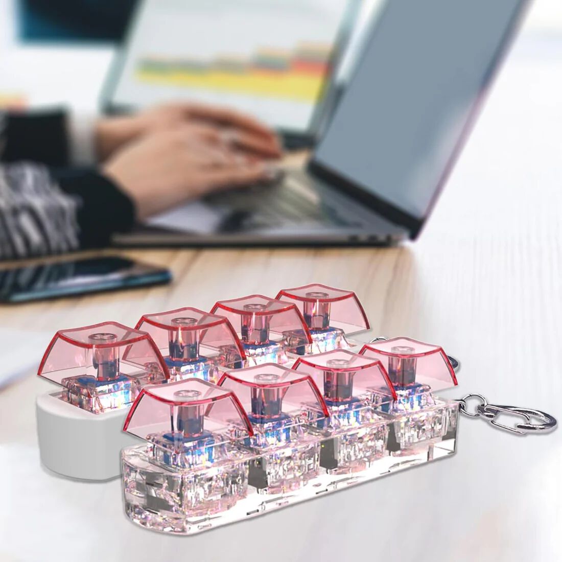 4-Key Keyboard Clicks Toy Keycap Tester with LED Lights Keyboard Clicks for Stress Relief and Focusing