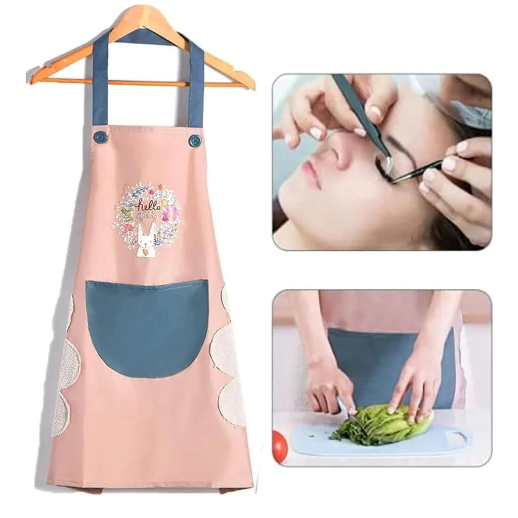 Waterproof Kitchen Apron for Women with Big Front Pocket Hand-Wiping Towel Comfortable Wear