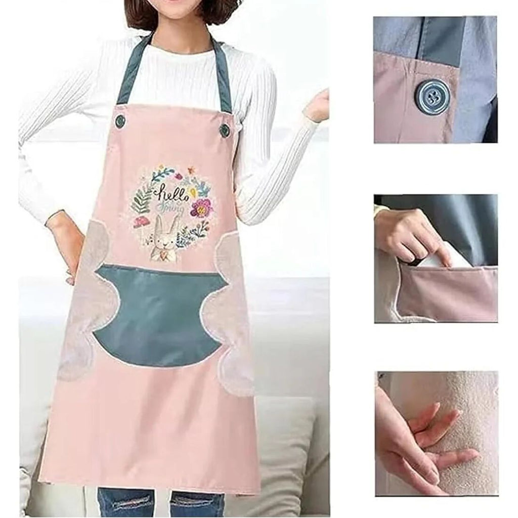 Waterproof Kitchen Apron for Women with Big Front Pocket Hand-Wiping Towel Comfortable Wear