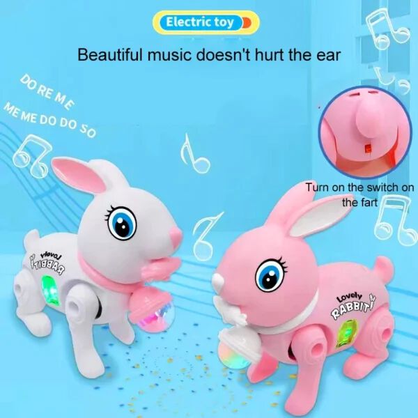 Walking Rabbit Figure Cute Pet Electronic Toy with Light and Sound