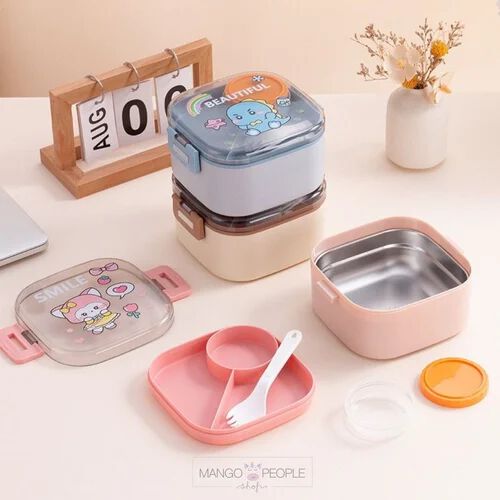 Square Double-Layer Stainless Steel Lunch Box - 1000ML