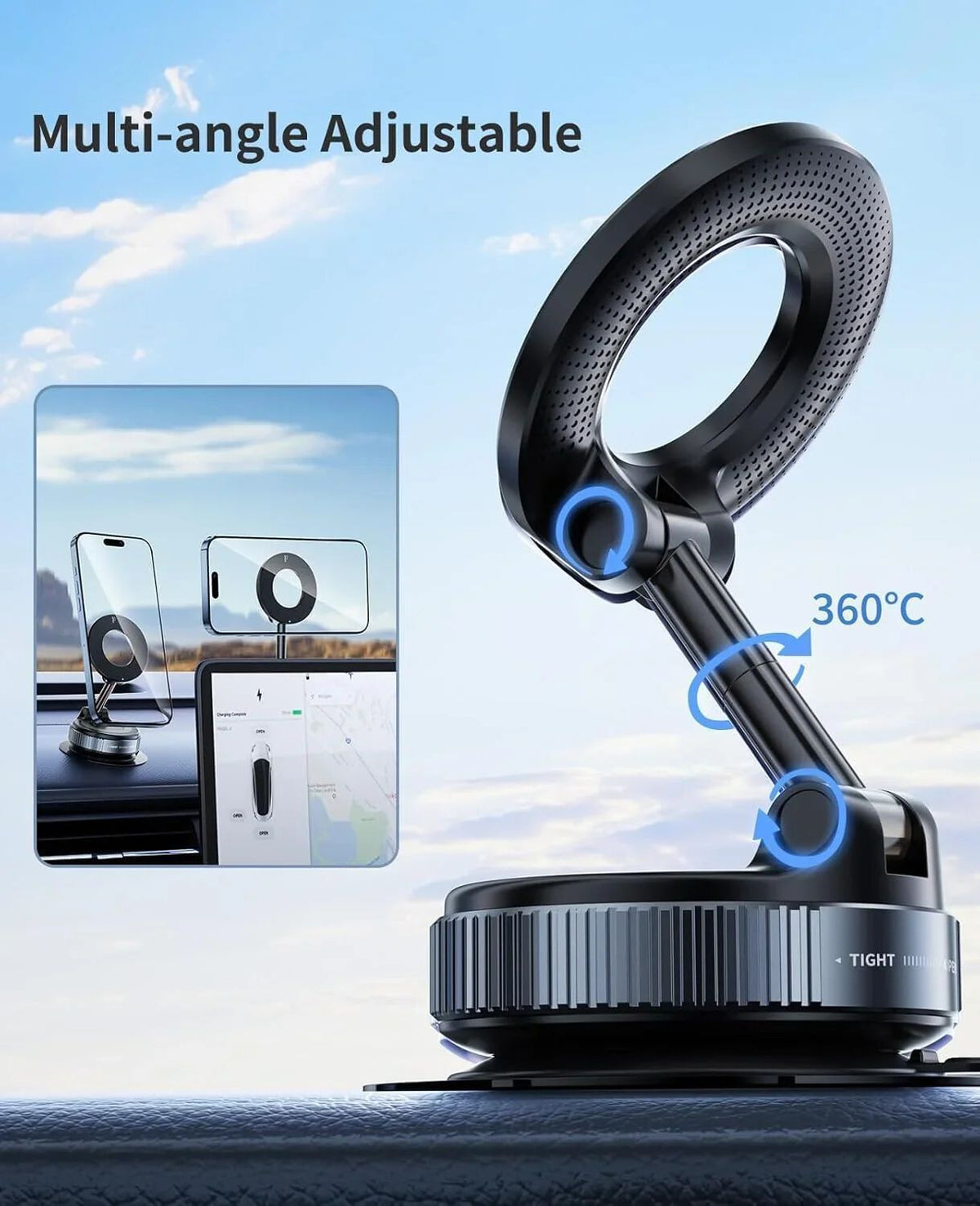360° Vaccum Magnetic Phones Holder, Magnetic Car Phone Mount, Hands-Free Suction Cup Phones Holder for Car